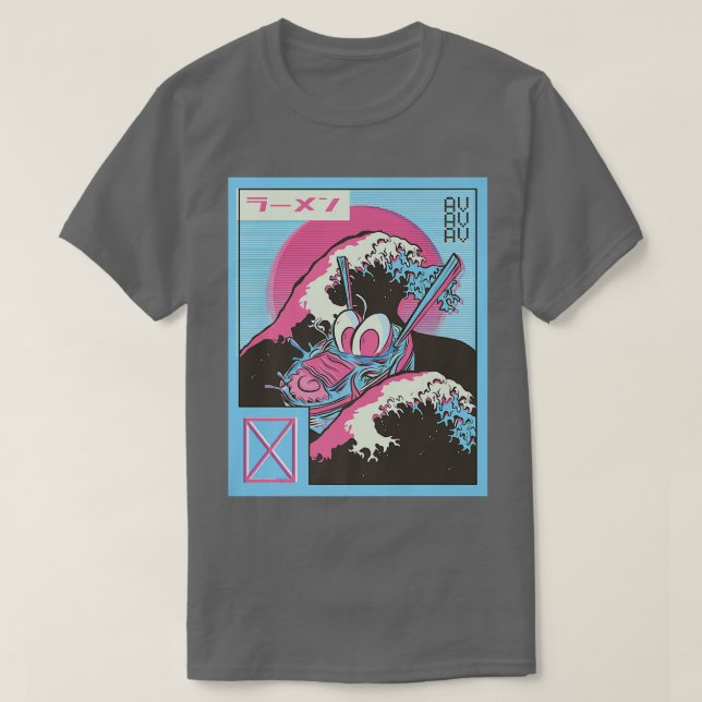 Japan Vaporwave Otaku Great Wave Kanagawa Ramen An T-Shirt (Design Front)