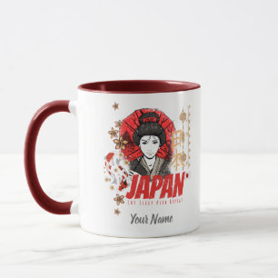 Japan Vintage Geisha with Flag Koi and Lotus Souve Mug