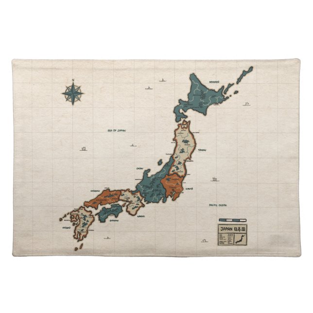 Japan - Vintage Map Cloth Placemat (Front)