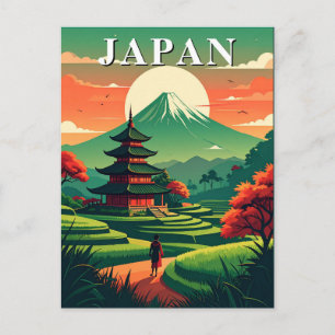 Japan Vintage Travel Pagoda and Mount Fuji Postcard