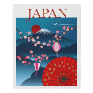 Japan Vintage Travel Poster l Mount Fuji Faux Canvas Print