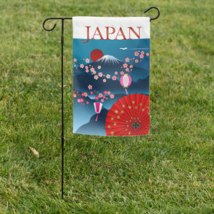 Japan Vintage Travel Poster l Mount Fuji Garden Flag