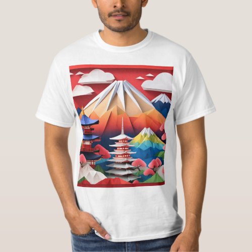 Japan Vintage Travel Poster Origami Style T_Shirt