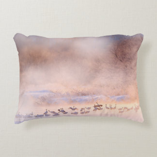 Japan winter nature. Wildlife scene, snowy nature. Accent Pillow