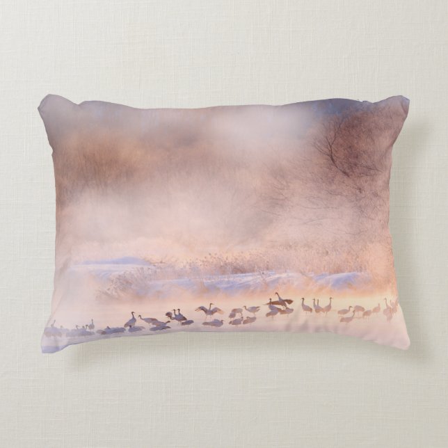 Japan winter nature. Wildlife scene, snowy nature. Accent Pillow (Front)