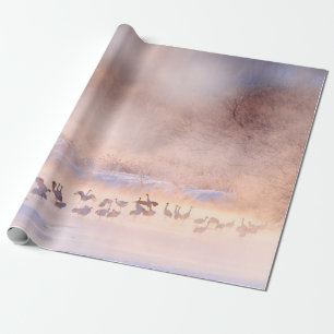 Japan winter nature. Wildlife scene, snowy nature. Wrapping Paper
