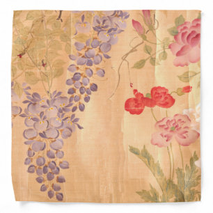 Japan Wisteria Roses Flowers Floral Scroll Bandana