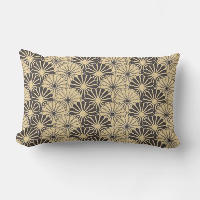 Japan. Yellow Floral Flowers. Lumbar Pillow (Front)