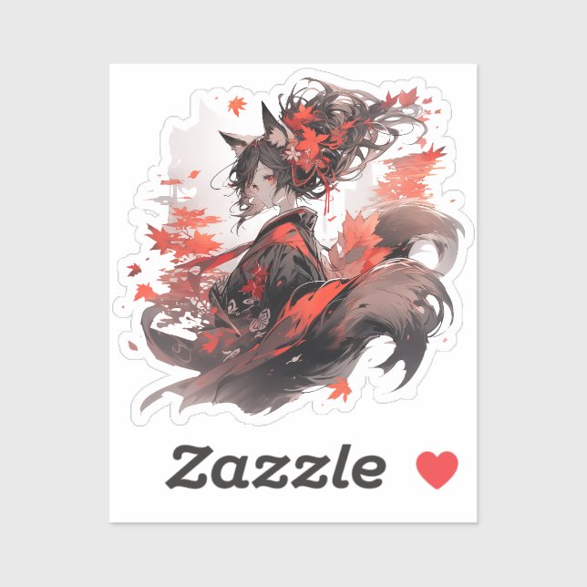Japan Yokai Art-Fox Girls Sticker (Sheet)