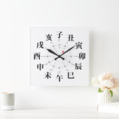 Japan zodiac signs style [white face] square wall clock (Home)