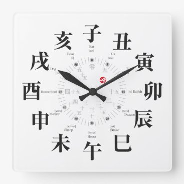 Japan zodiac signs style [white face] square wall clock
