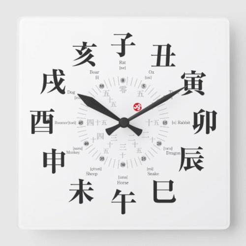 Japan zodiac signs style white face square wall clock