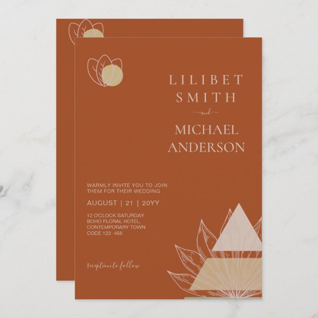 Japandi Abstract Scandinavian Geometric Wedding Invitation (Front/Back)