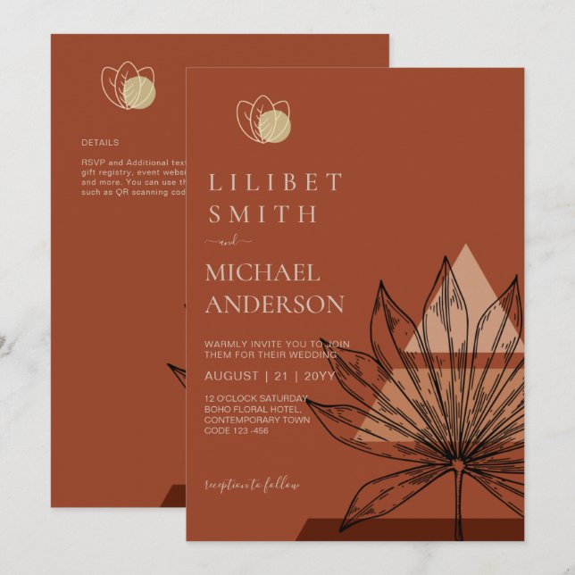 Japandi Abstract Scandinavian Geometric Wedding Invitation (Front/Back)