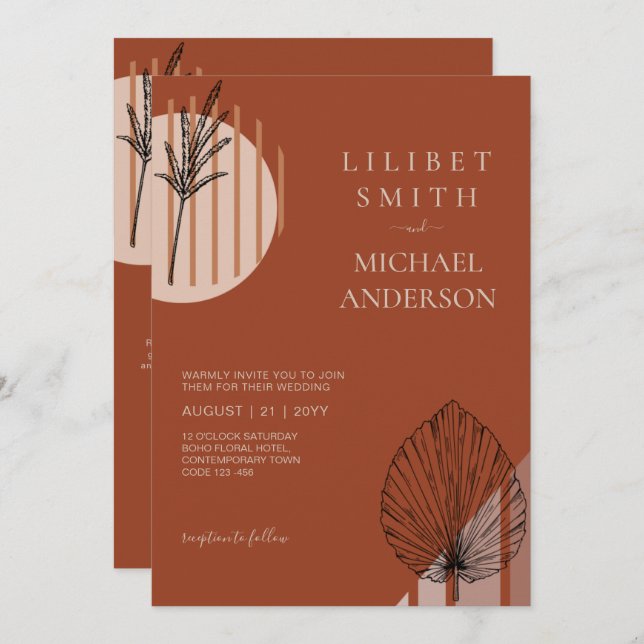 Japandi Abstract Scandinavian Geometric Wedding Invitation (Front/Back)