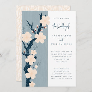 Japandi cherry blossom wedding invitation