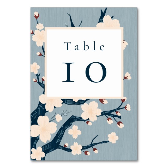 Japandi cherry blossoms wedding table number (Back)