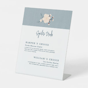 Japandi cherry flower signature drinks wedding pedestal sign