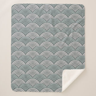 Japandi Farmhouse Gray Monochromatic Waves Scallop Sherpa Blanket