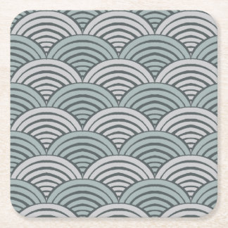 Japandi Farmhouse Gray Waves Hand Drawn Scallop Square Paper Coaster