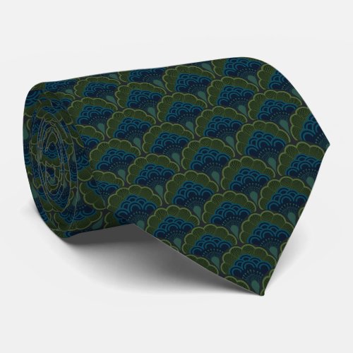 Japandi floral pattern _ Deep Forest Neck Tie