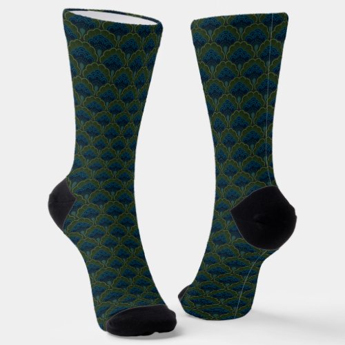 Japandi floral pattern _ Deep Forest Socks