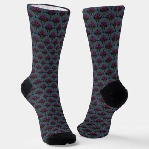 Japandi floral pattern _ Midnight Socks