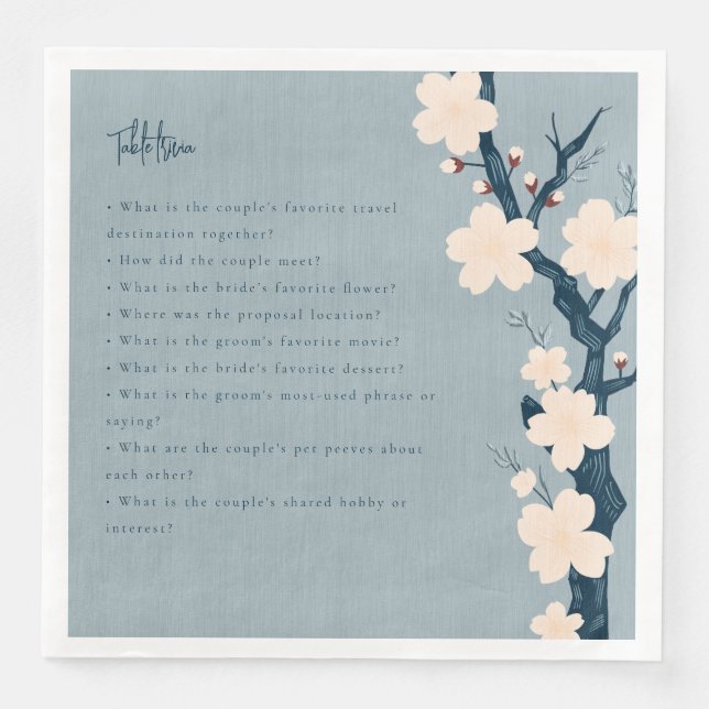 japandi flowers table trivia wedding paper dinner napkins (Front)