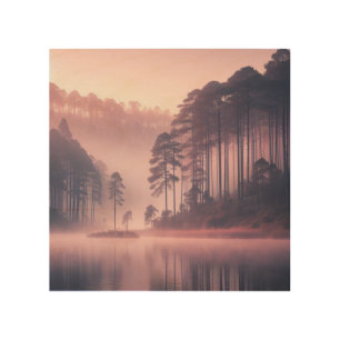 Japandi Foggy Pine Reflection – Minimal Wood Wall  Wood Wall Art