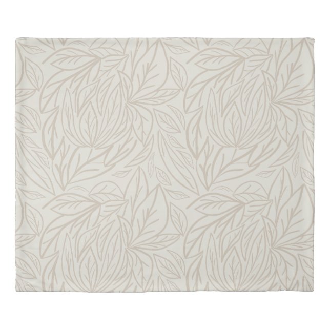 Japandi Line art leaves minimal neutral beige Duvet Cover (Front)