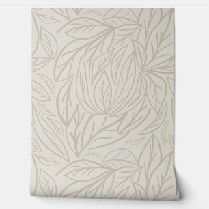 Japandi Line art leaves minimal neutral beige Wallpaper