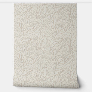 Japandi Line art minimal neutral beige leaves Wallpaper