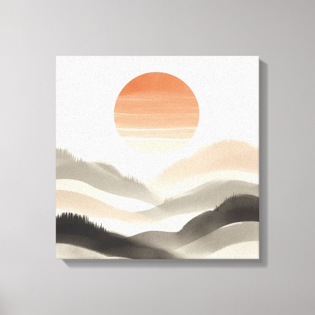 Japandi Misty Sunrise Soft Nature Layers Canvas Print (Front)