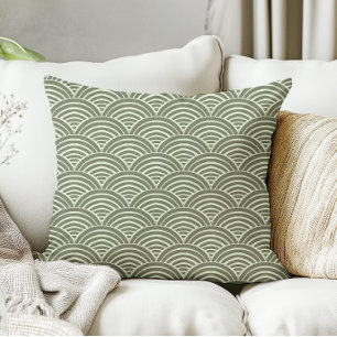 Japandi Modern Farmhouse Sage Green Waves Arches Throw Pillow