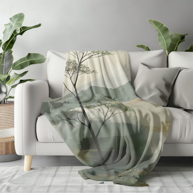 Japandi Mystic Peaks Wall Art Print Sherpa Blanket (Creator Uploaded)