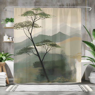 Japandi Mystic Peaks Wall Art Print Shower Curtain