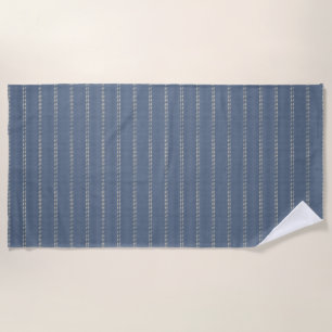 Japandi navy blue denim lines neutral geometric beach towel