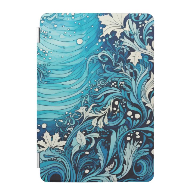 Japandi Style Art Hokusai Inspired Pattened iPad Mini Cover (Front)