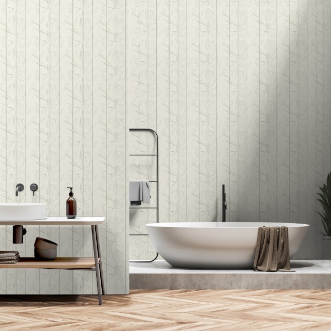Japandi style light sage herbal elements wallpaper (Bathroom)