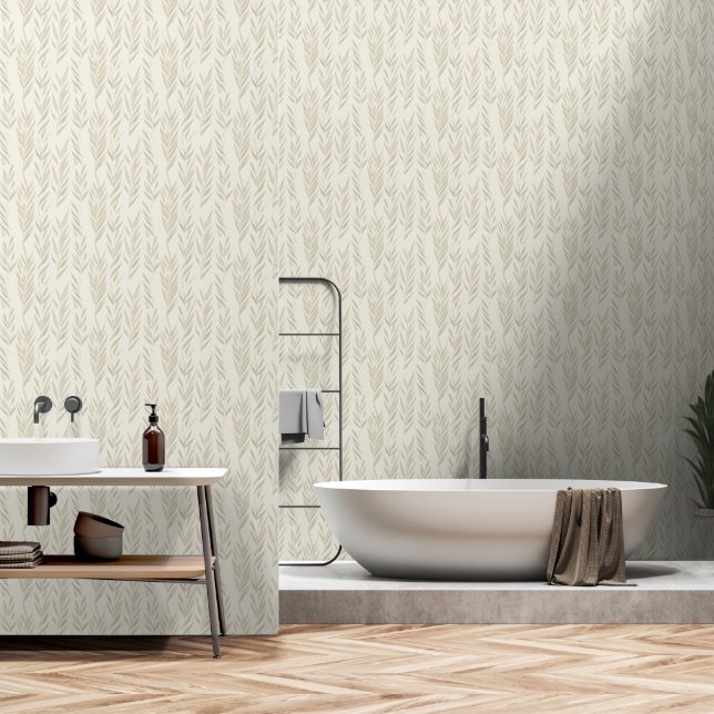 Japandi style neutral herbal elements wallpaper (Bathroom)