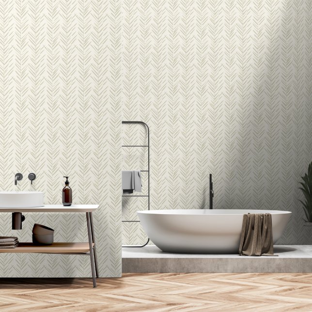 Japandi style neutral herbal elements wallpaper (Bathroom)