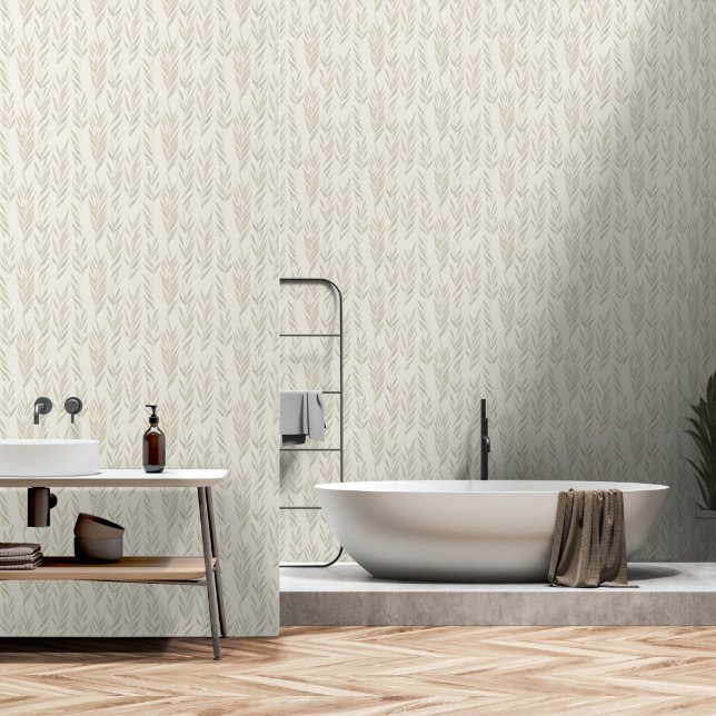 Japandi style neutral herbal elements wallpaper wallpaper  (Bathroom)