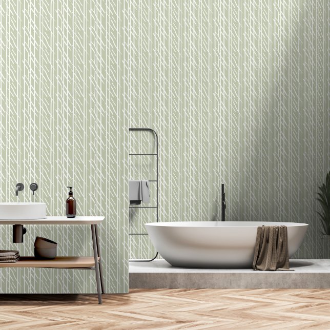 Japandi style sage geometric elements wallpaper wallpaper  (Bathroom)