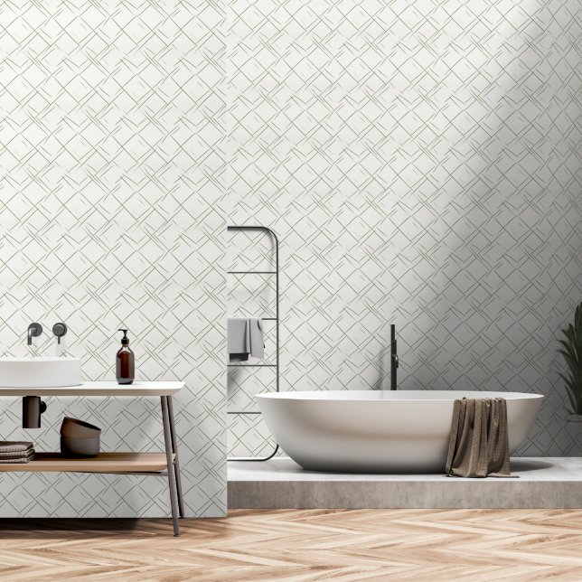 Japandi style sage geometric elements wallpaper wallpaper  (Bathroom)
