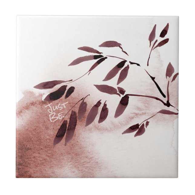 Japandi-Style Watercolor Bamboo Abstract  Ceramic Tile (Front)