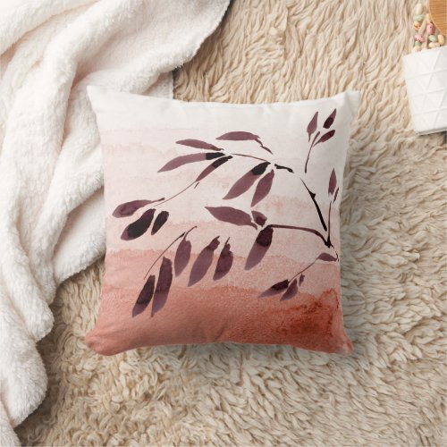 Japandi_Style Watercolor Bamboo Abstract Gift Throw Pillow