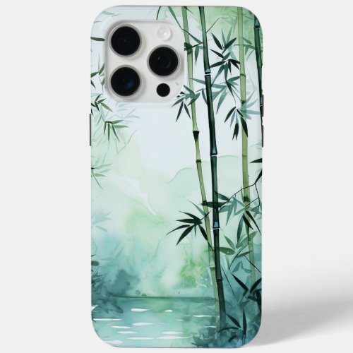 Japandi Watercolour Inspired Bamboo Art iPhone 15 Pro Max Case