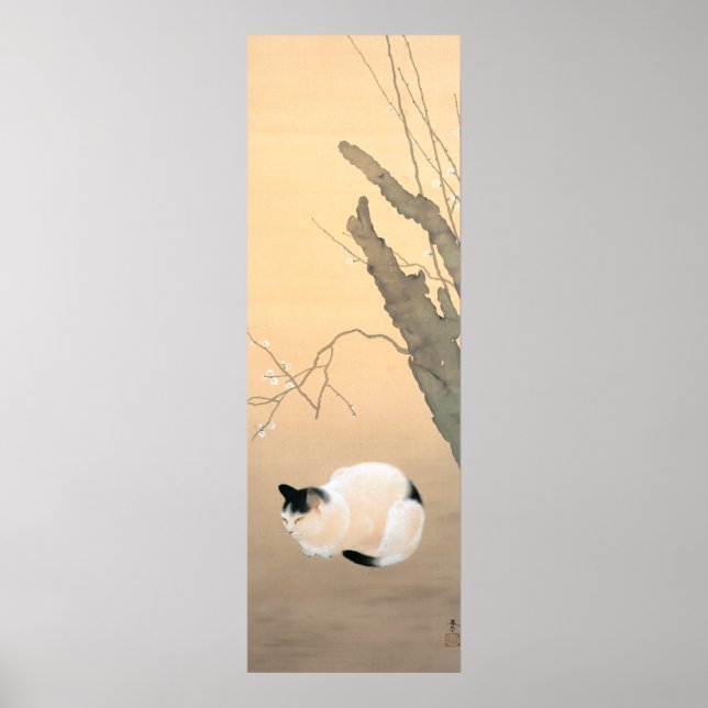 Japanese 日本語: 猫梅 Cat and Plum Blossoms c.1906 Poster (Front)