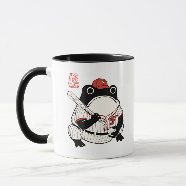 Japanese Aesthetic Baseball Frog Ukiyo-e Style Mug (Left)