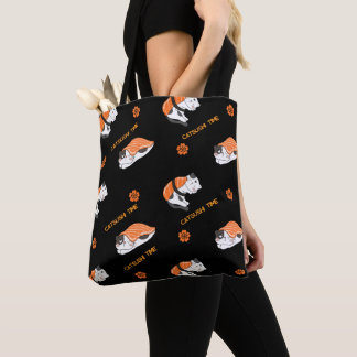 Japanese Aesthetic Cute Cat & Sushi Pattern  Tote Bag